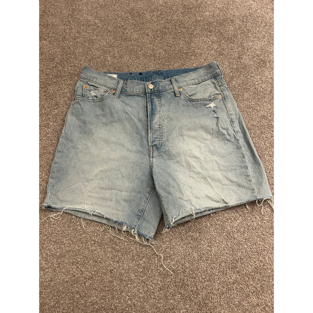 Gap Cheeky Midi Short Women 32 14R Light Blue High Rise Raw Hem Distressed